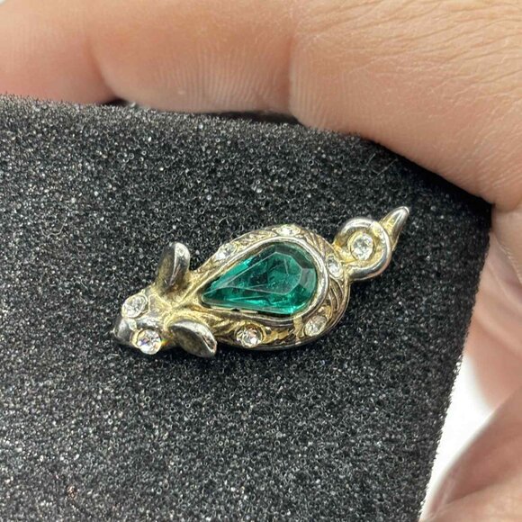 Vintage Pin Brooch - Mouse, Emerald with diamonds - 3cm long - Picture 3 of 3